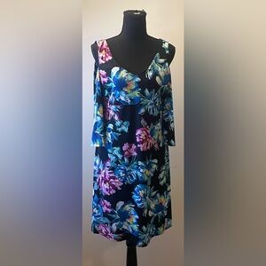 Connected Apparel-Blue and Purple Sheath Dress with Bell Sleeves Size 10, 6